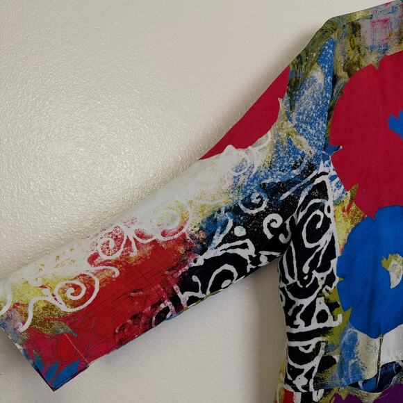 Simply Art Dolcezza Top Womens Medium Button Up Shirt Floral Artsy Boho Shell - Picture 5 of 10